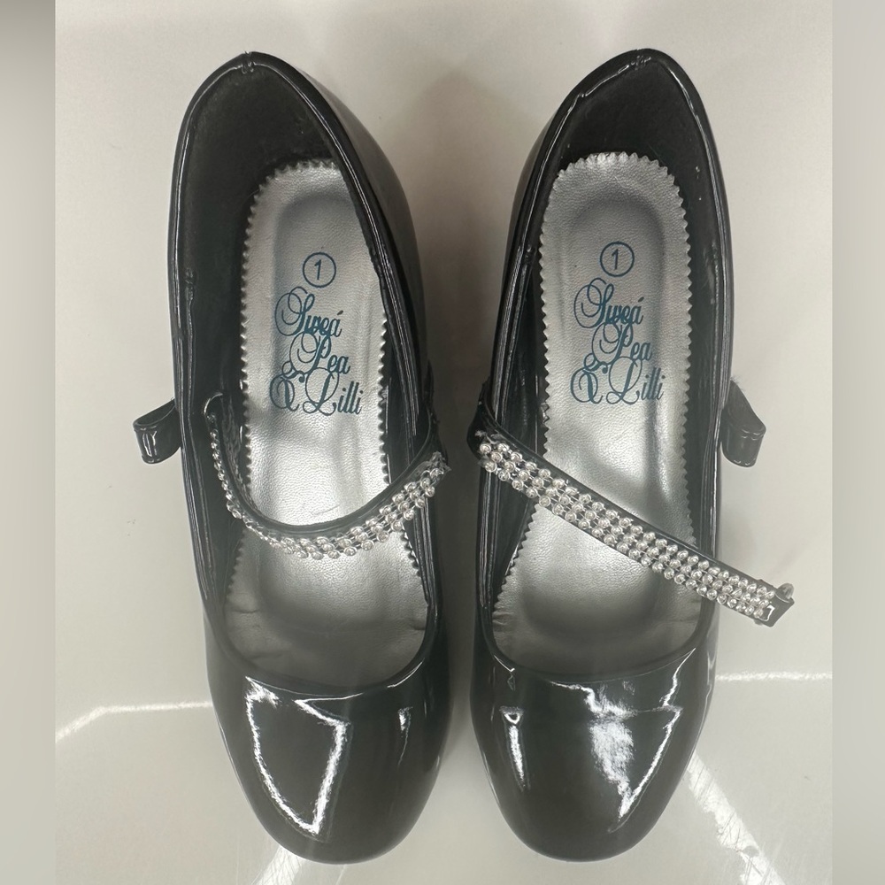 Black Kids Shoes with Rhinestone Strap